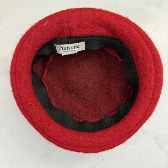 Platania Italy Ladies Red‎ Wool Felt Cloche Hat Vintage Big Flower Downton Abbey main image 7
